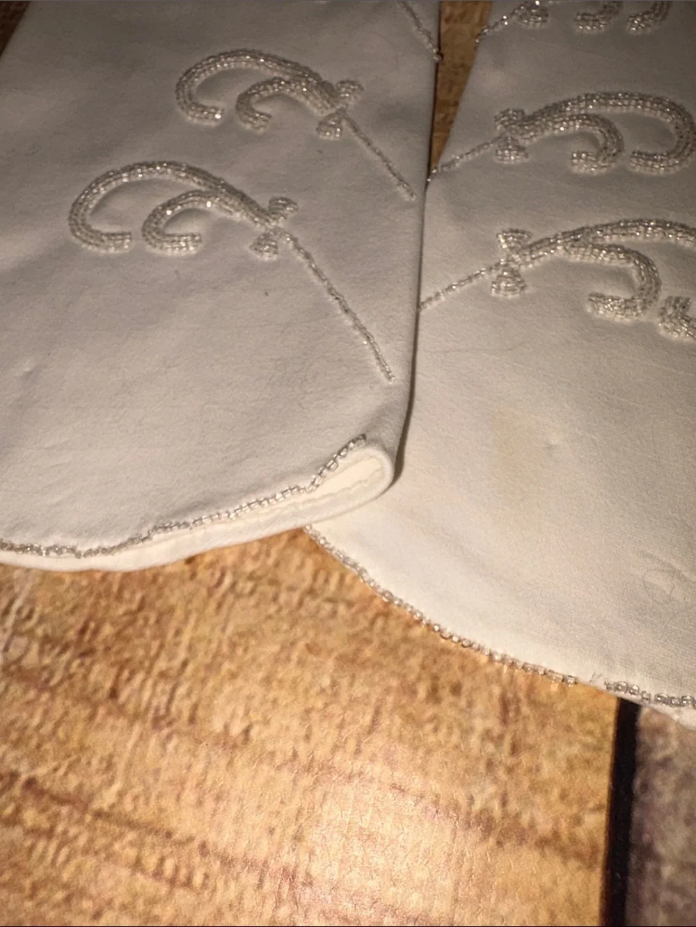 Ivory Embroidered Satin-Style Long Gloves